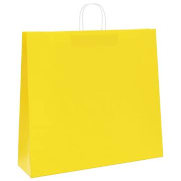 Durable Yellow Paper Bags with Handles - 50 pcs | Hipomarket