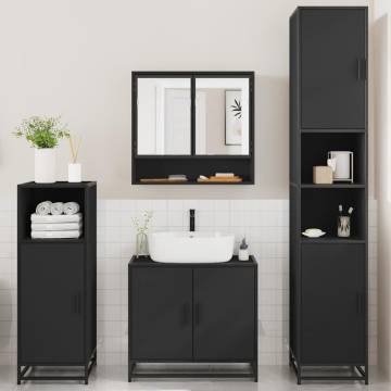 4 Piece Bathroom Furniture Set - Black Engineered Wood