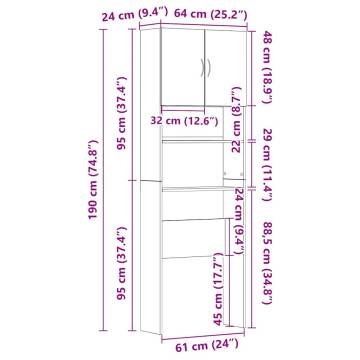 Washing Machine Cabinet Smoked Oak 64x24x190 cm - Hipomarket