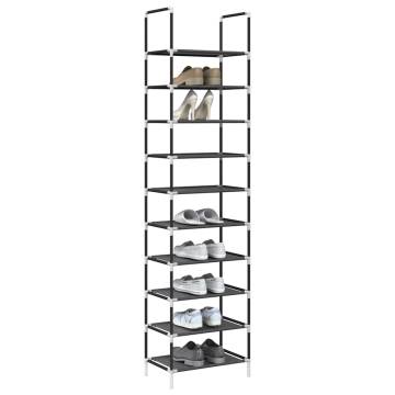 Shoe Rack 10-Tier Black - Space-Saving Storage Solution