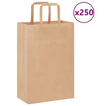 250 Brown Paper Bags with Handles - Sustainable & Versatile