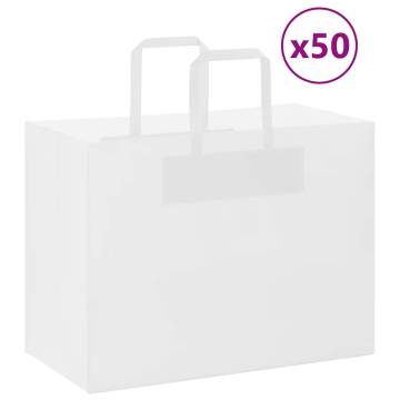 White Paper Bags 50 pcs with Handles - Eco-Friendly & Durable