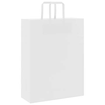 Eco-Friendly White Paper Bags with Handles - 250 pcs