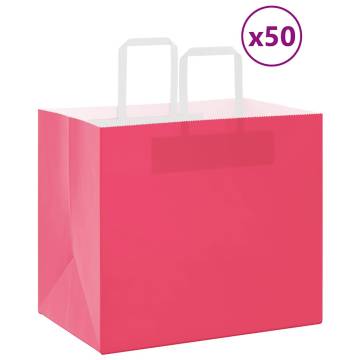 50 Pink Paper Bags with Handles | Durable & Recyclable