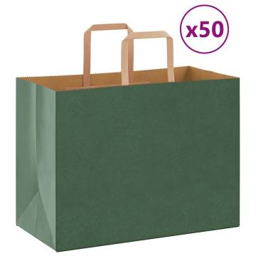 Eco-Friendly Green Paper Bags with Handles - 50 pcs | HipoMarket