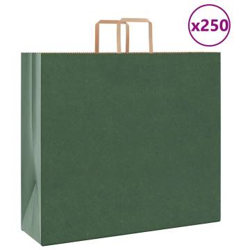 Eco-Friendly Green Paper Bags with Handles - 250 pcs