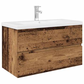 Stylish Sink Cabinet with Basin & Faucet - Old Wood Finish