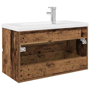 Stylish Sink Cabinet with Basin & Faucet - Old Wood Finish