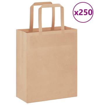 Brown Paper Bags (250 pcs) with Handles – 18x8x22 cm | HipoMarket