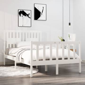 White Solid Wood Bed Frame 120x190 cm - Small Double