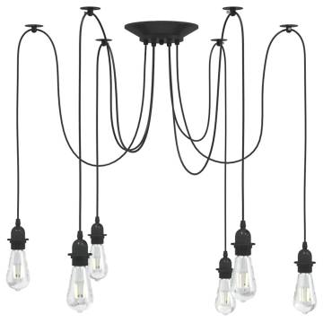 Vintage Pendant Lamp with 6 E27 Holders - Black Metal Design