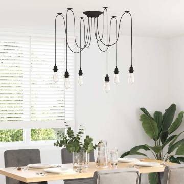 Vintage Pendant Lamp with 6 E27 Holders - Black Metal Design