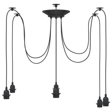 Vintage Pendant Lamp with 6 E27 Holders - Black Metal Design