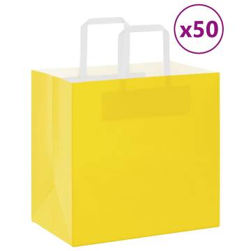 Yellow Paper Bags with Handles - 50 pcs - Eco-Friendly Choice