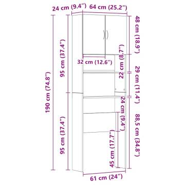 Washing Machine Cabinet Brown Oak - 64x24x190 cm Engineered Wood