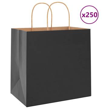 250 Pack Black Paper Bags with Handles | Sustainable Shopping