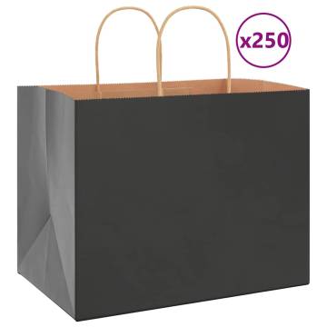 250 Black Paper Bags with Handles - Eco-Friendly & Durable