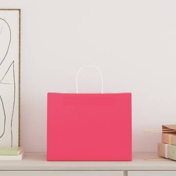 Pink Paper Bags with Handles - 250 pcs, Durable & Eco-Friendly