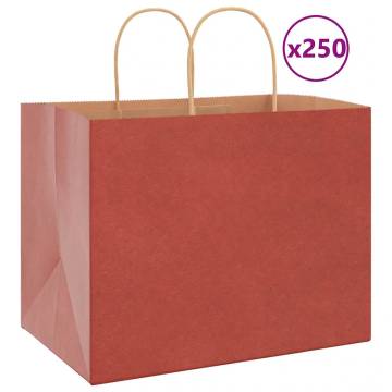 Sustainable Red Paper Bags with Handles - 250 Pcs