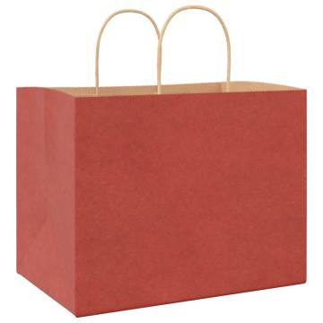 Sustainable Red Paper Bags with Handles - 250 Pcs