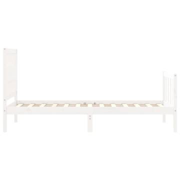 White Single Bed Frame with Headboard - Solid Pine Wood | Hipomarket