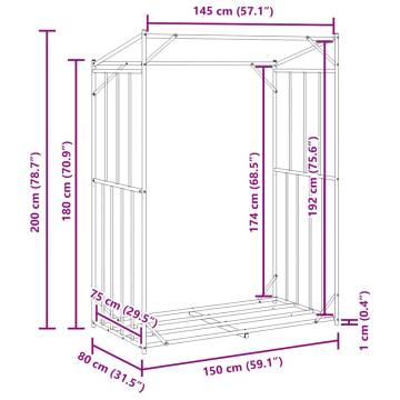 vidaxL Firewood Rack with Rain Cover - Durable Galvanised Steel