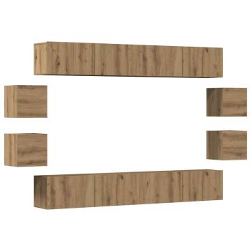 Wall Mounted TV Cabinets - 8 pcs Artisan Oak Engineered Wood