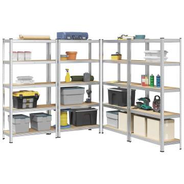 5-Layer Storage Shelves - Silver Steel & Engineered Wood | HipoMarket