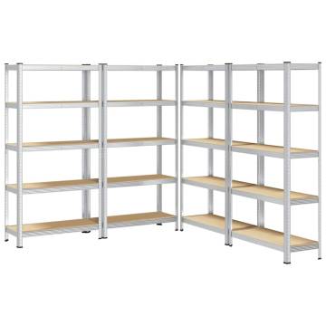 5-Layer Storage Shelves - Silver Steel & Engineered Wood | HipoMarket