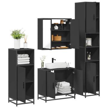 4 Piece Black Engineered Wood Bathroom Furniture Set