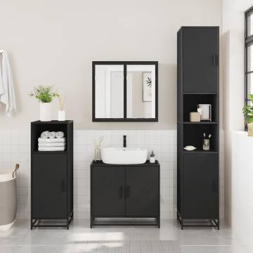 4 Piece Black Engineered Wood Bathroom Furniture Set