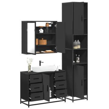 4 Piece Black Engineered Wood Bathroom Furniture Set - Stylish & Durab