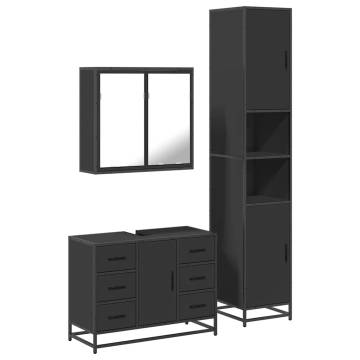 4 Piece Black Engineered Wood Bathroom Furniture Set - Stylish & Durab