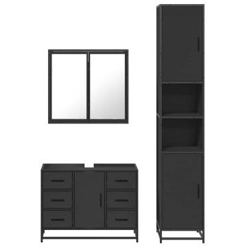 4 Piece Black Engineered Wood Bathroom Furniture Set - Stylish & Durab