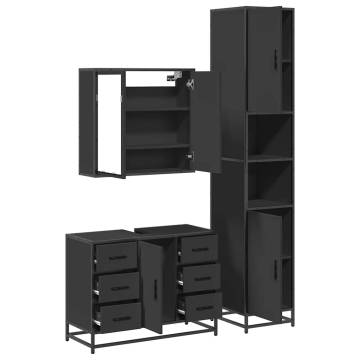 4 Piece Black Engineered Wood Bathroom Furniture Set - Stylish & Durab