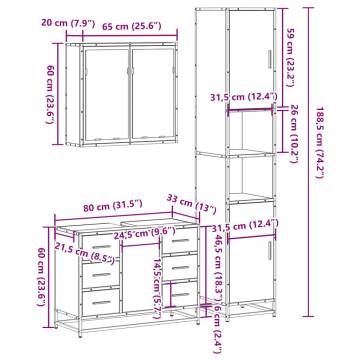 4 Piece Black Engineered Wood Bathroom Furniture Set - Stylish & Durab