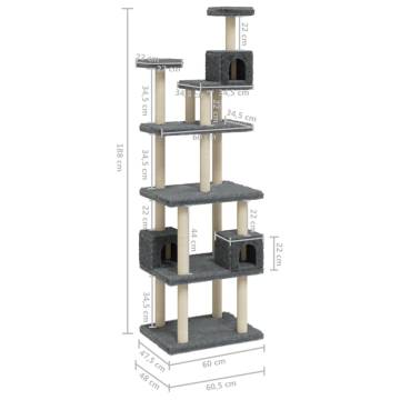 Cat Tree with Sisal Scratching Posts - Dark Grey 188 cm