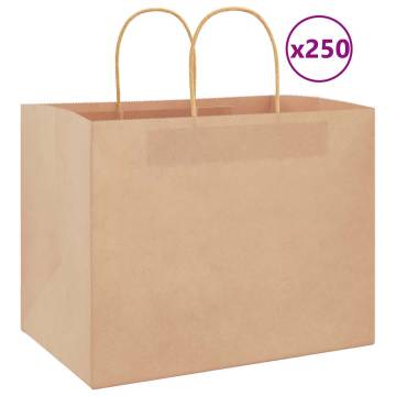 Eco-Friendly Paper Bags with Handles - 250 pcs Brown