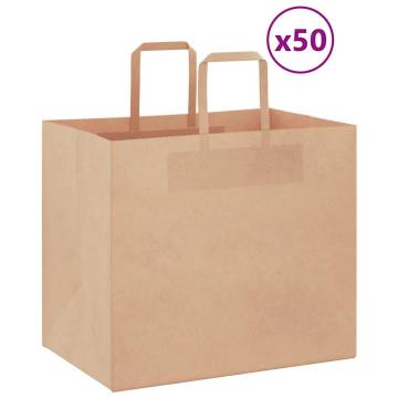 50 Pack Brown Paper Bags with Handles - Eco-Friendly & Durable