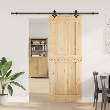 Sliding Door with Hardware Set - Solid Wood Pine 85x210 cm