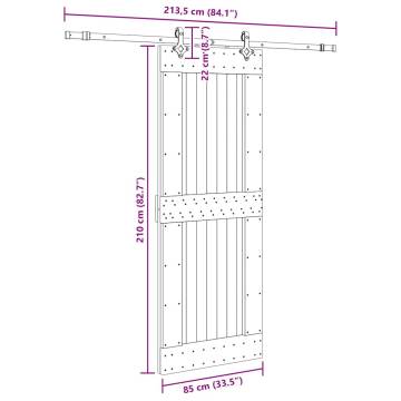 Sliding Door with Hardware Set - Solid Wood Pine 85x210 cm