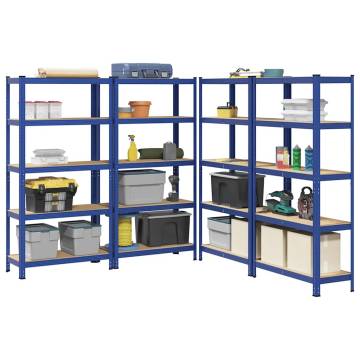 5-Layer Storage Shelves - Blue Steel & Engineered Wood (4 pcs)