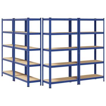 5-Layer Storage Shelves - Blue Steel & Engineered Wood (4 pcs)