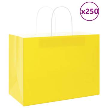 250 Yellow Paper Bags with Handles - Durable & Eco-Friendly