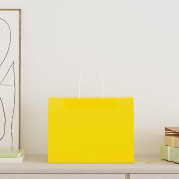 250 Yellow Paper Bags with Handles - Durable & Eco-Friendly