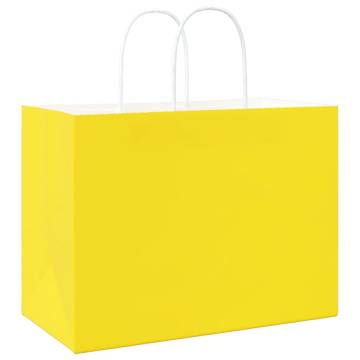 250 Yellow Paper Bags with Handles - Durable & Eco-Friendly