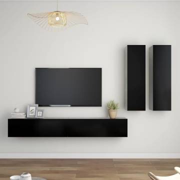 4 Piece TV Cabinet Set - Black Engineered Wood | HipoMarket