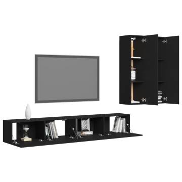 4 Piece TV Cabinet Set - Black Engineered Wood | HipoMarket