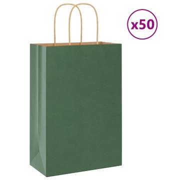 Eco-Friendly Green Paper Bags with Handles - 50 pcs | HipoMarket