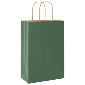 Eco-Friendly Green Paper Bags with Handles - 50 pcs | HipoMarket